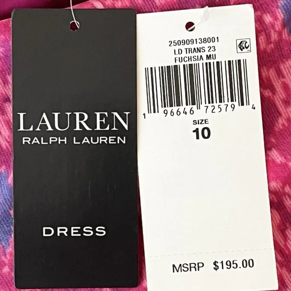 LAUREN Ralph Lauren Women Ruffle Dress Sz 10 Fuchsia Multi Geo High Low Hem NWT - Picture 8 of 14
